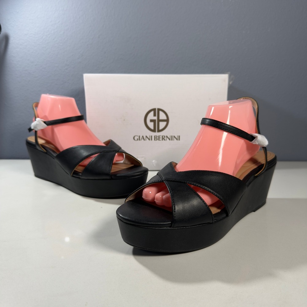 Giani Bernini Jayleenp Wedge Sandals Womens 12 Black New Platform‎ Cross Strap
